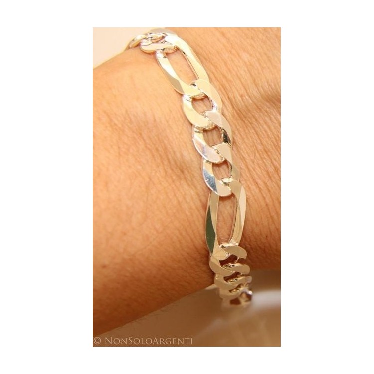 RMB|ARGENTO 925 : Bracciale uomo catena da 8,2 mm figaro 3 + 1 sbiancata