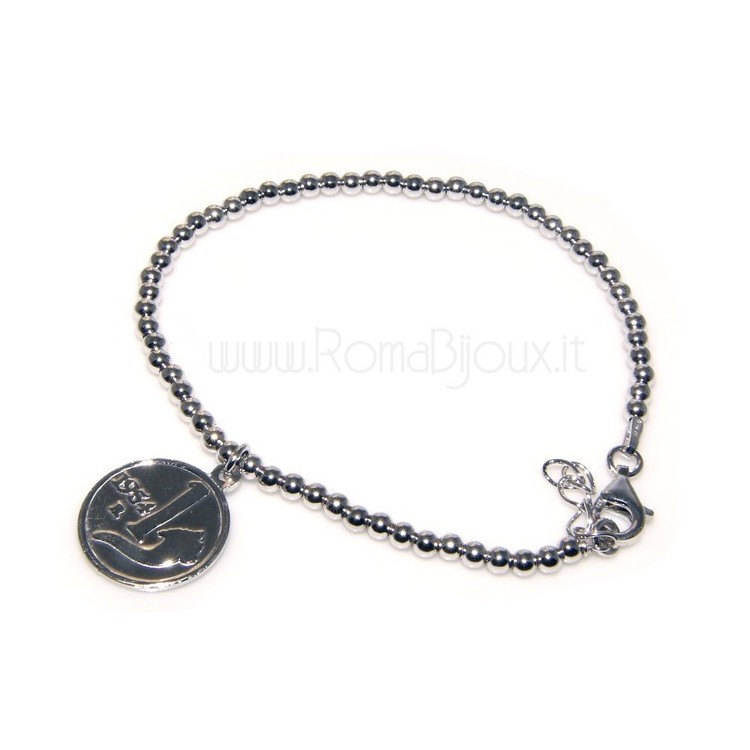 RMB|Bracciale a palline uomo o donna in Argento 925 con pendente una lira 1954 moneta
