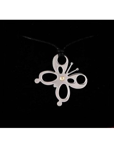 Steel and 18kt gold butterfly necklace with lace