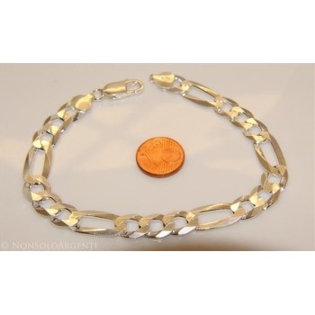 RMB|ARGENTO 925 : Bracciale uomo catena da 8,5 mm figaro 3 + 1 sbiancata 21 cm