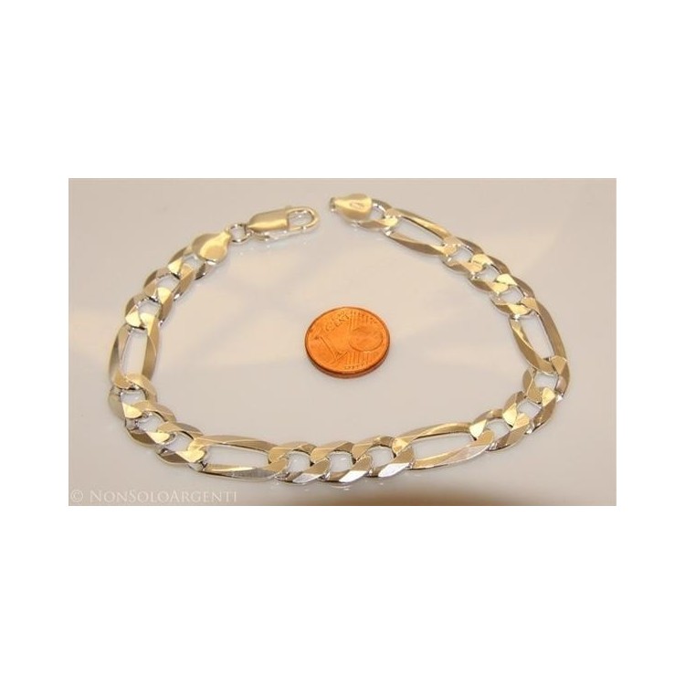 RMB|ARGENTO 925 : Bracciale uomo catena da 8,5 mm figaro 3 + 1 sbiancata 21 cm
