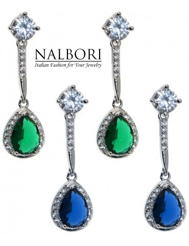 orecchini argento 925 goccia zircone smeraldo zaffiro verde blu e punto luce donna marca NALBORI originali