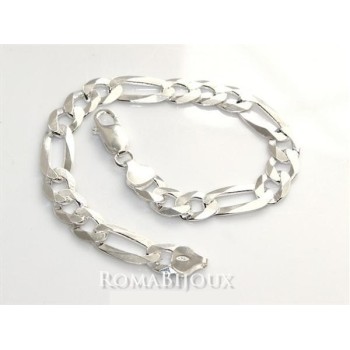 RMB|ARGENTO 925 : Bracciale uomo catena da 8,5 mm figaro 3 + 1 sbiancata 21 cm