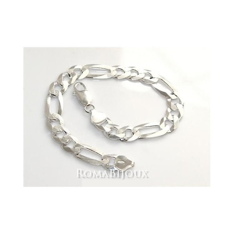 RMB|ARGENTO 925 : Bracciale uomo catena da 8,5 mm figaro 3 + 1 sbiancata 21 cm