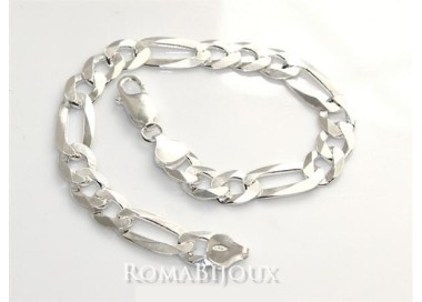 RMB|ARGENTO 925 : Bracciale uomo catena da 8,5 mm figaro 3 + 1 sbiancata 21 cm