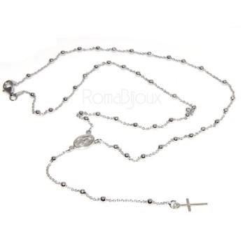 RMB|Rosary necklace man or woman in 925 sterling silver cross rod smooth white gold 56 cm