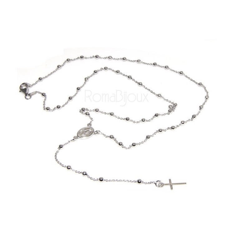 RMB|Rosary necklace man or woman in 925 sterling silver cross rod smooth white gold 56 cm