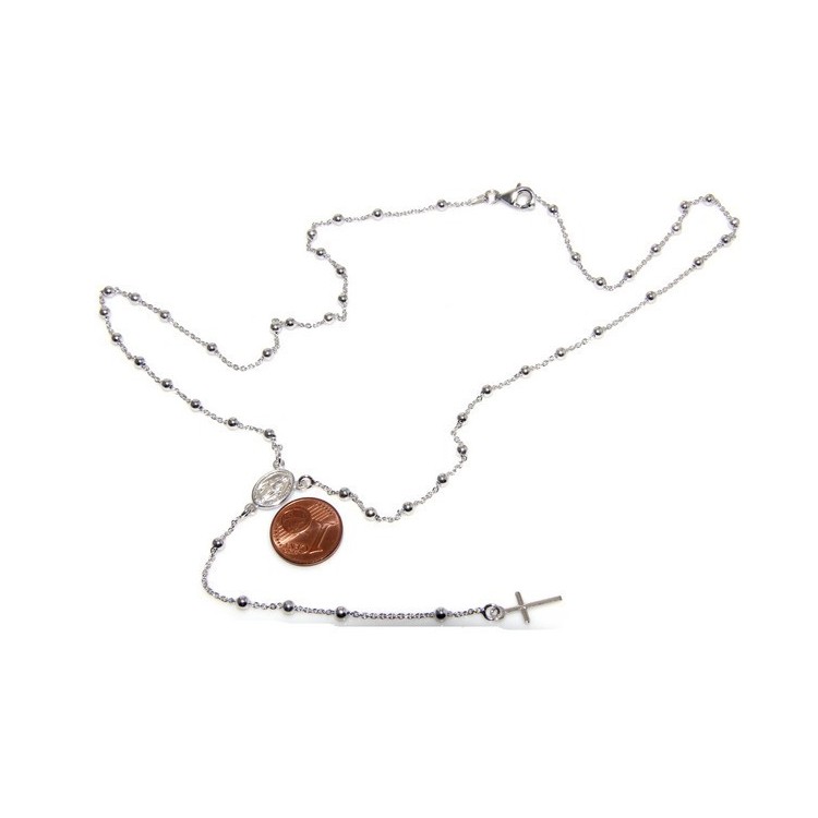 RMB|Rosary necklace man or woman in 925 sterling silver cross rod smooth white gold 56 cm