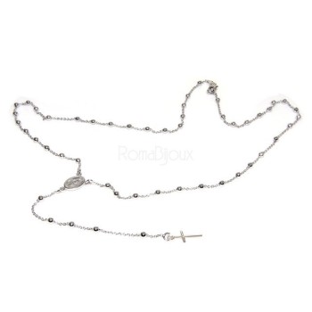 RMB|Rosary necklace man or woman in 925 sterling silver cross rod smooth white gold 56 cm