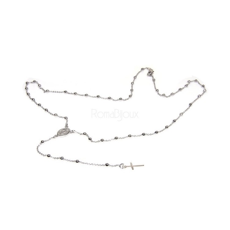 RMB|Rosary necklace man or woman in 925 sterling silver cross rod smooth white gold 56 cm