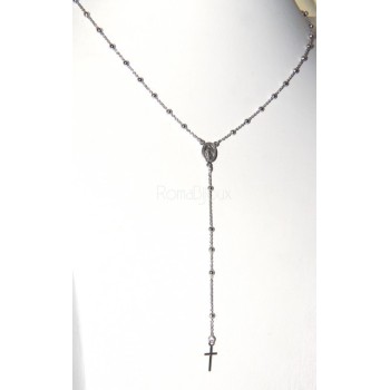 RMB|Rosary necklace man or woman in 925 sterling silver cross rod smooth white gold 56 cm