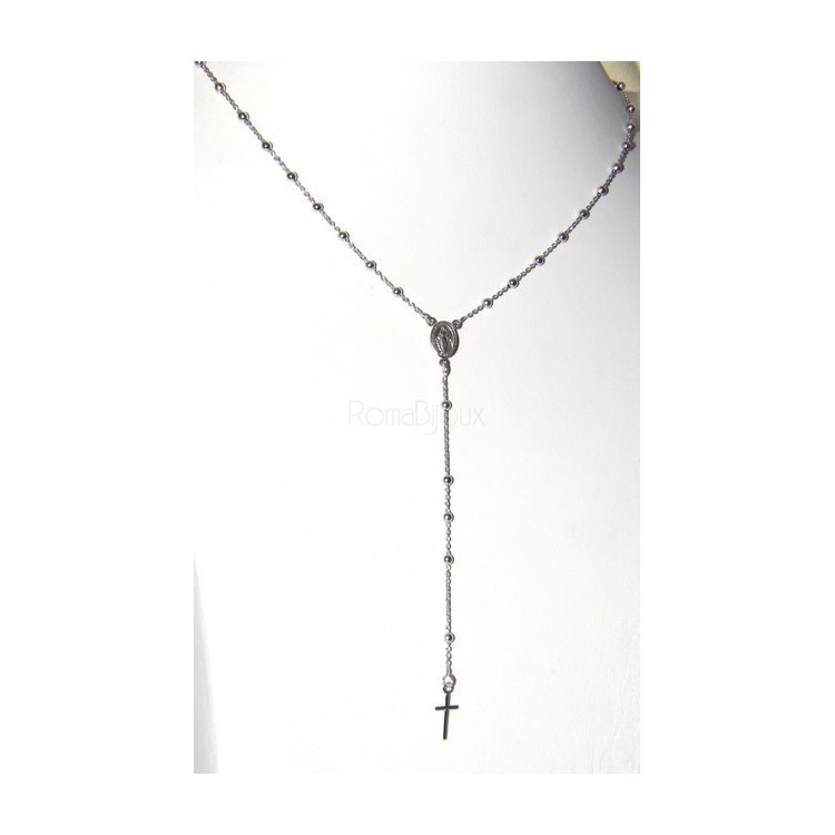 RMB|Rosary necklace man or woman in 925 sterling silver cross rod smooth white gold 56 cm