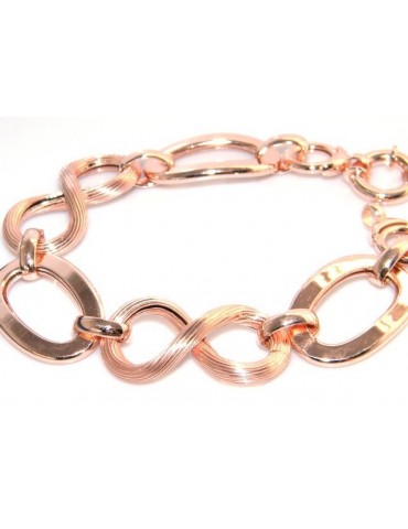 925 Silver and Gold Rosé: woman bracelet with oval link smooth and grooved 8