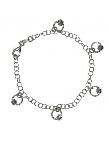 925 silver bracelet with twisted rolo circles and pendants with diamond barrels