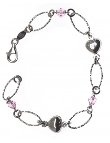 925 silver bracelet with diamond-cut Light Rose Crystals and domed hearts
