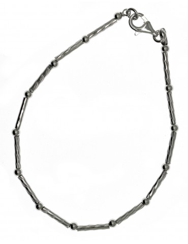 925 Silver Semi-rigid Bamboo Bracelet with diamond bars and balls