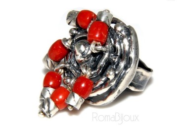 RMB|Argento 925 : Anello donna oblique  regolabile realizzato a mano con Corallo verace (Naturale )