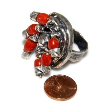 RMB|Argento 925 : Anello donna oblique  regolabile realizzato a mano con Corallo verace (Naturale )