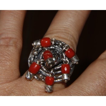 RMB|Argento 925 : Anello donna oblique  regolabile realizzato a mano con Corallo verace (Naturale )