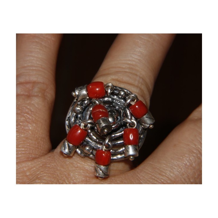 RMB|Argento 925 : Anello donna oblique  regolabile realizzato a mano con Corallo verace (Naturale )