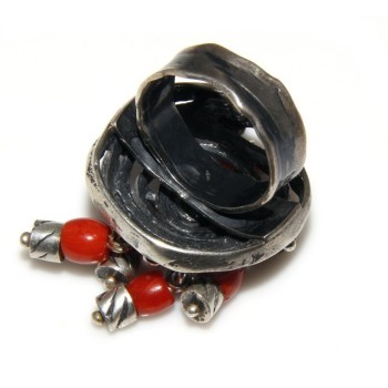 RMB|Argento 925 : Anello donna oblique  regolabile realizzato a mano con Corallo verace (Naturale )