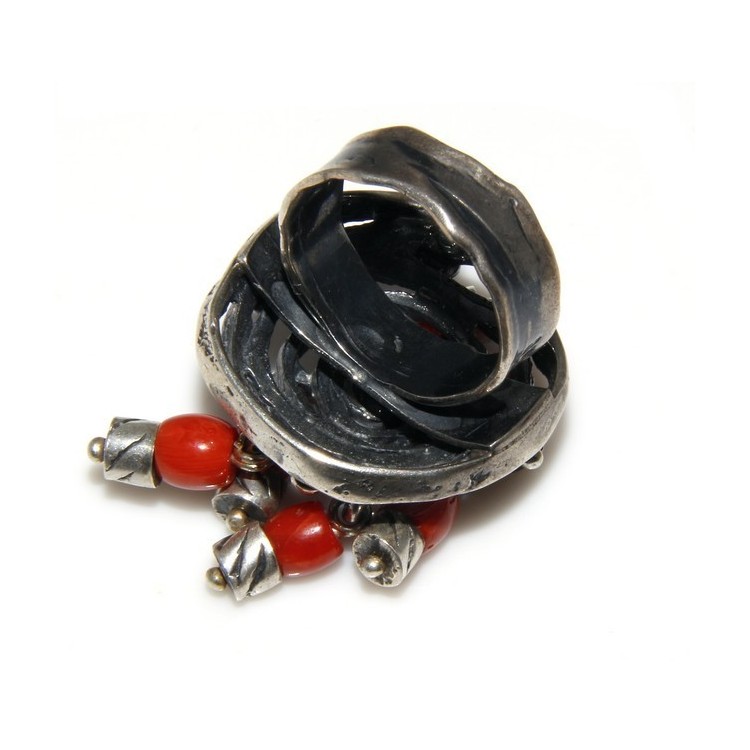 RMB|Argento 925 : Anello donna oblique  regolabile realizzato a mano con Corallo verace (Naturale )