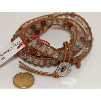 RMB|925 silver bracelet natural smoky quartz and brown hip hop leather stones