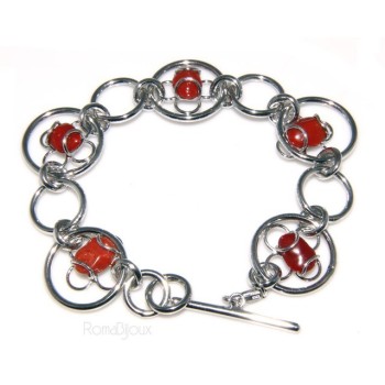 RMB|Argento 925 : Anello donna oblique  regolabile realizzato a mano con Corallo verace (Naturale )