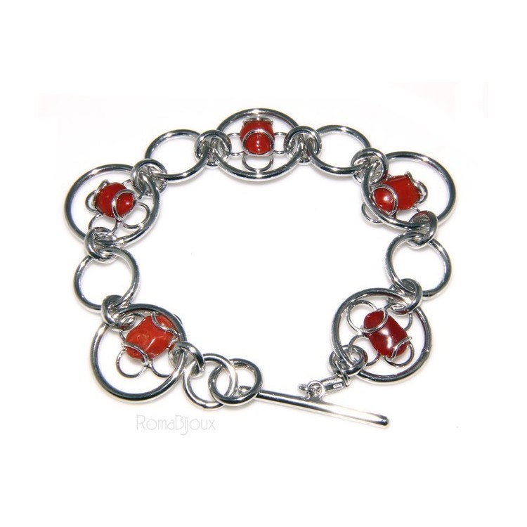 RMB|Argento 925 : Anello donna oblique  regolabile realizzato a mano con Corallo verace (Naturale )