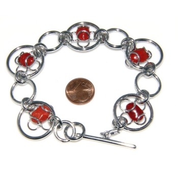 RMB|Argento 925 : Anello donna oblique  regolabile realizzato a mano con Corallo verace (Naturale )