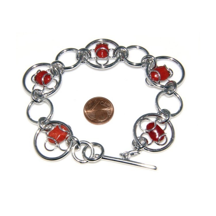 RMB|Argento 925 : Anello donna oblique  regolabile realizzato a mano con Corallo verace (Naturale )