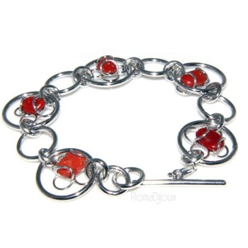 RMB|Argento 925 : Anello donna oblique  regolabile realizzato a mano con Corallo verace (Naturale )