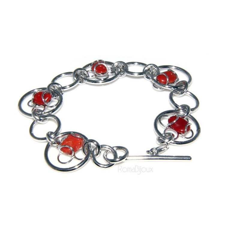 RMB|Argento 925 : Anello donna oblique  regolabile realizzato a mano con Corallo verace (Naturale )