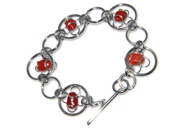 RMB|Bracciale Argento 925 e Corallo verace naturale rosso cerchi e fiori