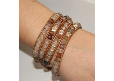 RMB|Argento 925 : Bracciale Uomo Donna HIP HOP semipreziosi Pietre naturali cuoio piu' giri