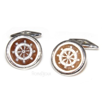 RMB|Mens Cufflinks for electric guitar shirt Silver 925 black enamel handmade