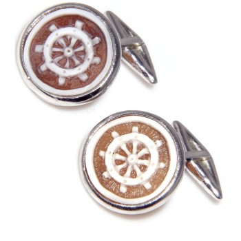 RMB|gemelli argento 925 cammeo timone tondo sardonico da uomo