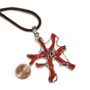 RMB|925: woman adjustable ring handmade with natural red coral star