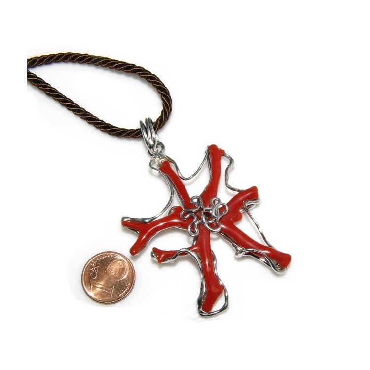 RMB|925: woman adjustable ring handmade with natural red coral star