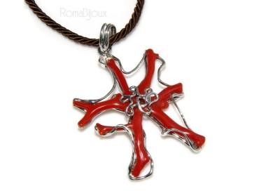 RMB|Argento 925 : Anello donna regolabile realizzato a mano con stella di corallo rosso naturale