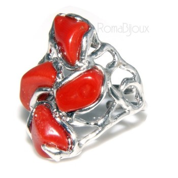 RMB|Argento 925 : Anello donna regolabile realizzato a mano con stella di corallo rosso naturale