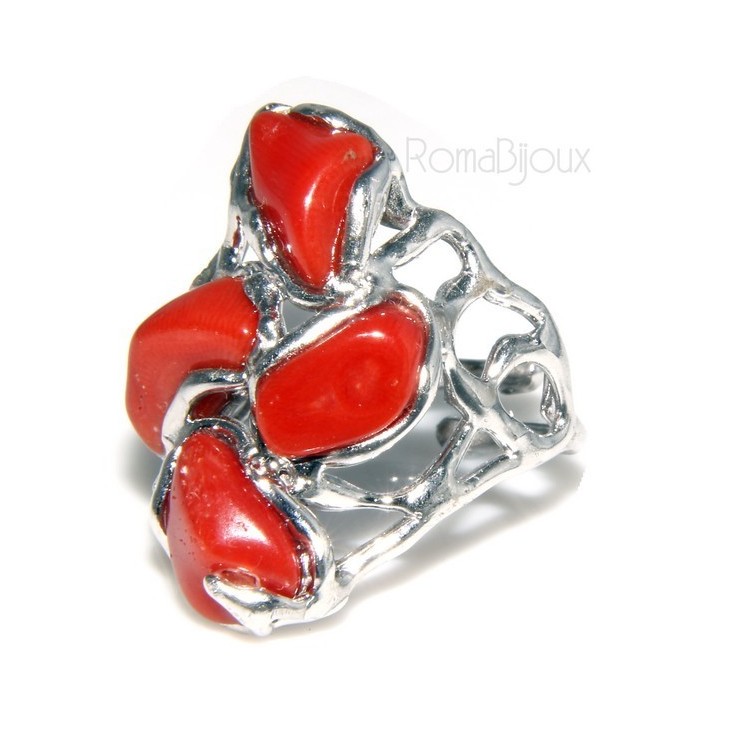 RMB|925: woman adjustable ring handmade with natural red coral star