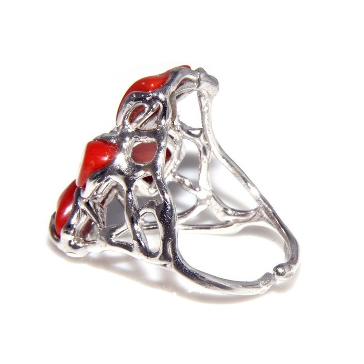 RMB|925: woman adjustable ring handmade with natural red coral star