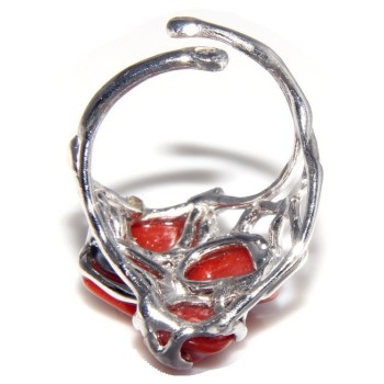 RMB|925: woman adjustable ring handmade with natural red coral star