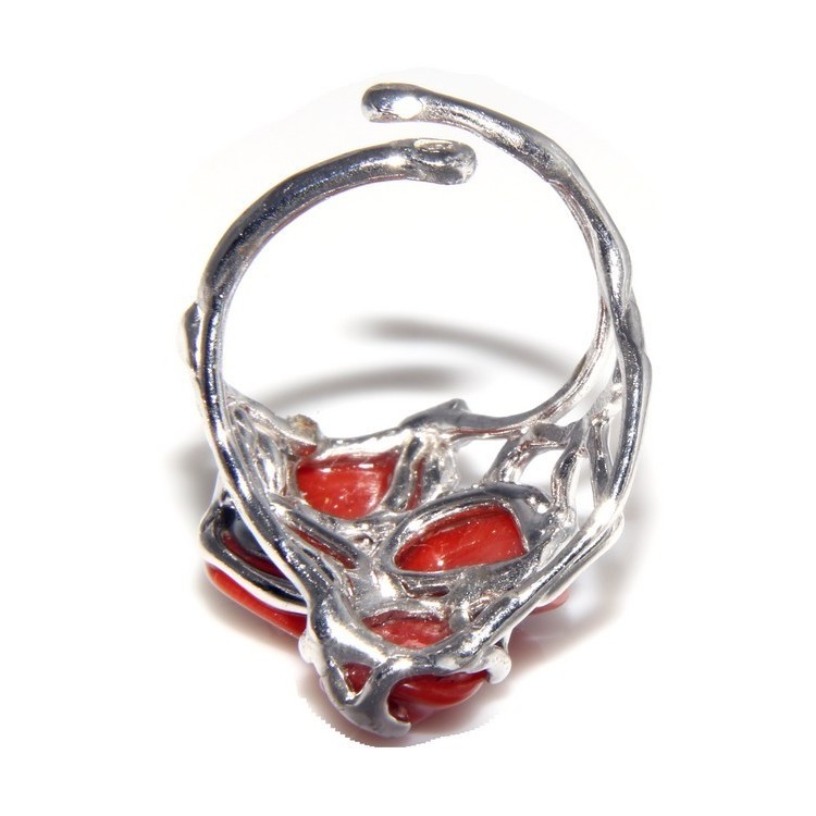RMB|Argento 925 : Anello donna regolabile realizzato a mano con stella di corallo rosso naturale