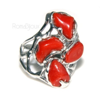 RMB|925: woman adjustable ring handmade with natural red coral star