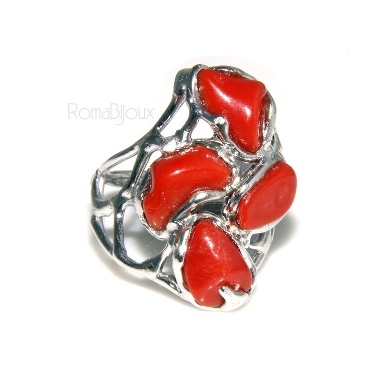 RMB|925: woman adjustable ring handmade with natural red coral star