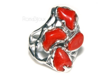 RMB|925: woman adjustable ring handmade with natural red coral star