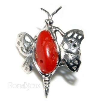 RMB|925: Ring woman butterfly handmade with natural red coral gemstone 17