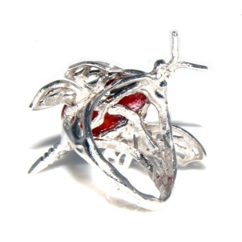 RMB|Argento 925 : Anello donna farfalla realizzato a mano con gemma di corallo rosso naturale 17